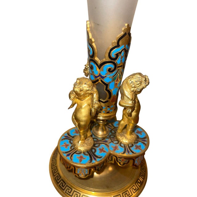 Late 19th Century French Champlevé Enamel and Gilt Bronze Mounted Glass Vase For Sale - Image 9 of 9