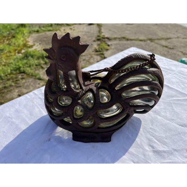 Cast Iron and Green Bubble Glass Tealight Holder For Sale - Image 5 of 9