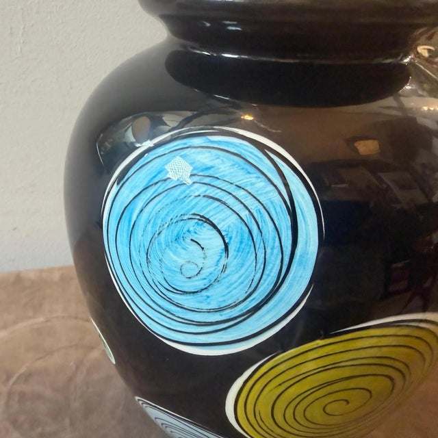 1953 Gio Ponti Style Mid-Century Modern Hand-Painted Majolica Vase by Schramberg For Sale - Image 6 of 12