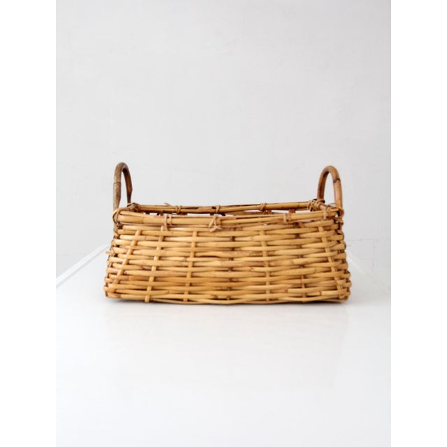Vintage Wicker Basket With Bentwood Handles For Sale - Image 4 of 10