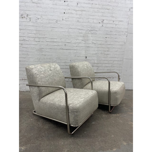 Mid-Century Modern Pair of Modern Tubular Metal Frame Lounge Chairs For Sale - Image 3 of 12