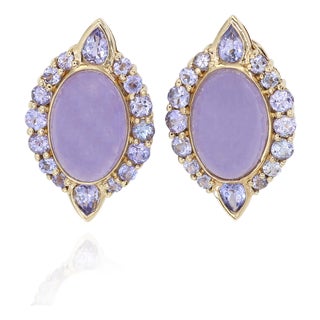 14k(585) Solid Yellow Gold Natural Purple Stone Omega Back Earrings For Sale