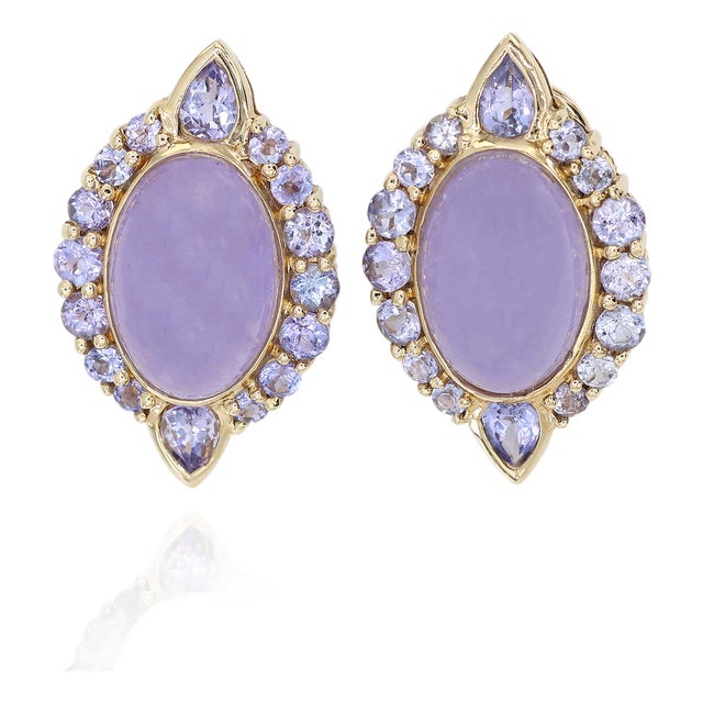 14k(585) Solid Yellow Gold Natural Purple Stone Omega Back Earrings For Sale
