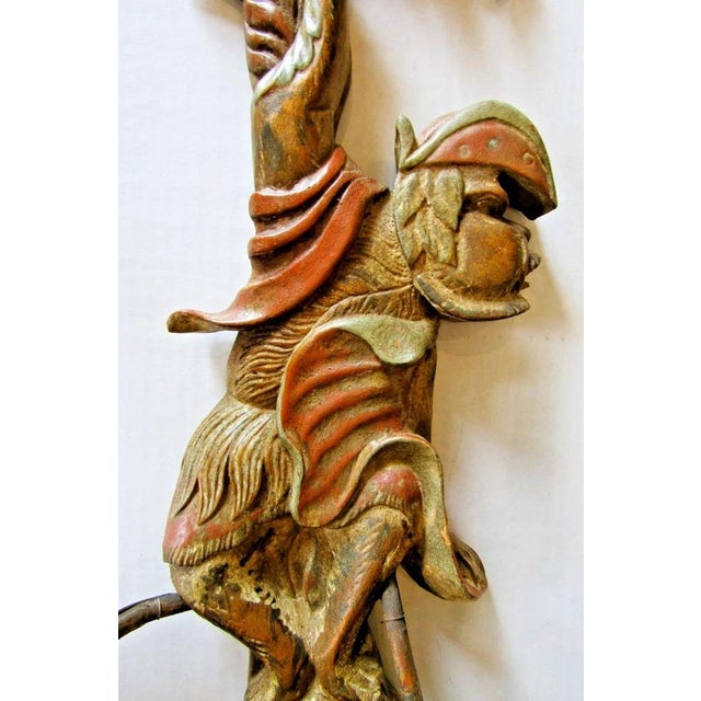 Brown 1920s Polychrome Hand Carved Wood and Iron Monkey Wall Sconces - a Pair For Sale - Image 8 of 17