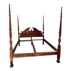 Late 20th Century Vintage Cherry Rice Carved Four Poster Cali King Bed Frame.
