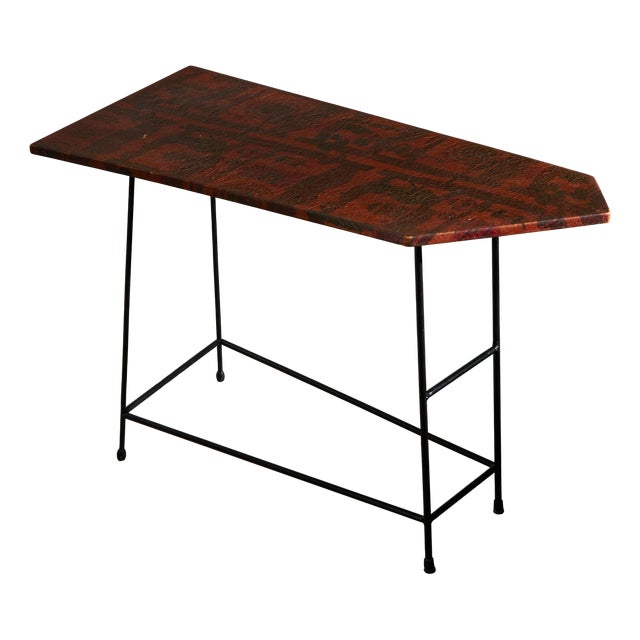 Italian Side Table with Leather Top, 1970s For Sale