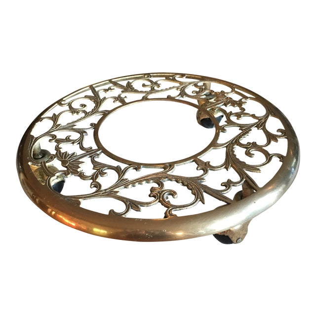 Vintage Solid Brass Rolling Plant Stand Chairish