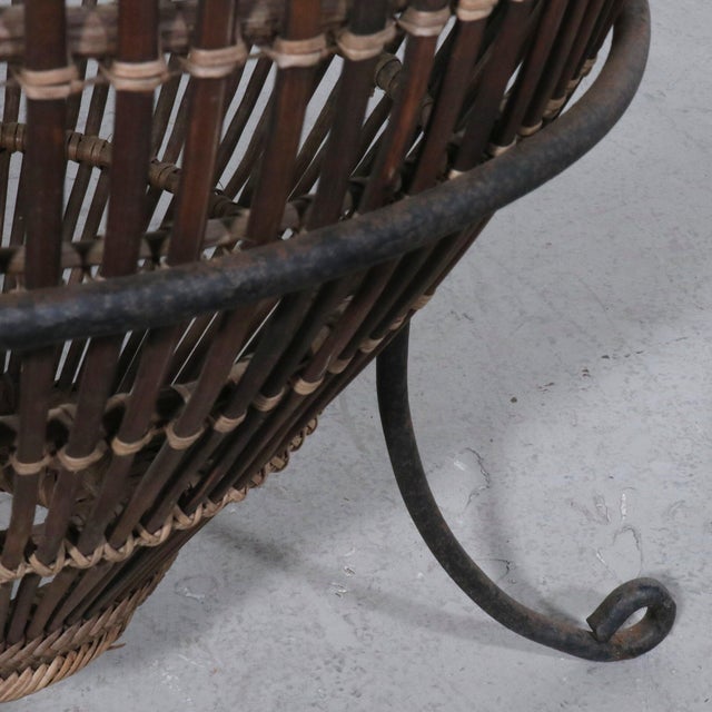 1950s 1950s Franco Albini Fish Basket Rattan & Iron Side Table For Sale - Image 5 of 9
