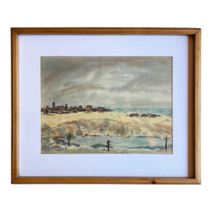 1970s Australian Rhys Williams Panoramic Cliffside Landscape Watercolor