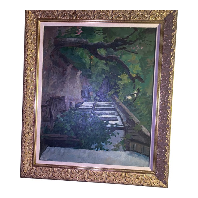 Original Oil Painting “Cottage Garden” Mogens Vatore 1895-1977 For Sale
