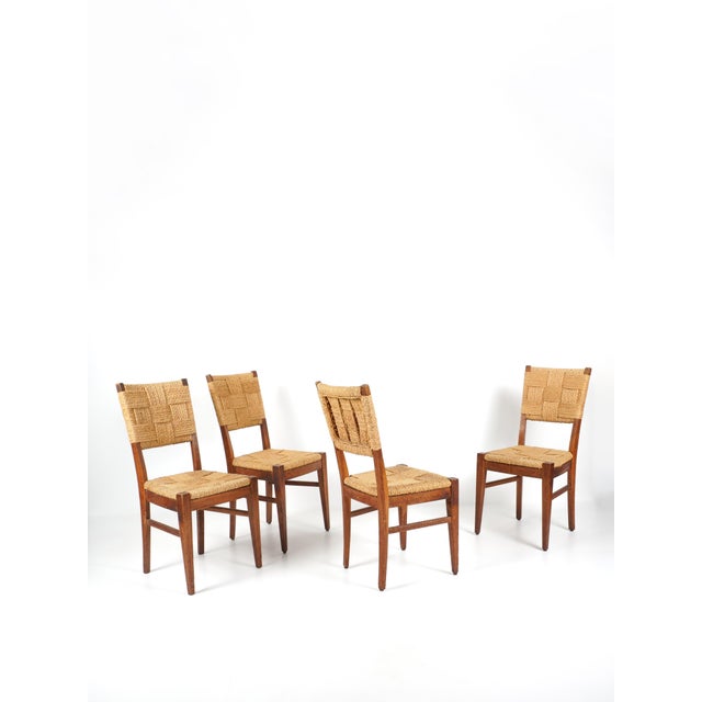Vintage Oak and Rope Chairs by Adrien Audoux & Frida Minet, 1950, Set of 4 For Sale - Image 11 of 11