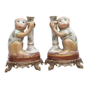 Vintage Singerie Motif Monkey Candle Holders - a Pair