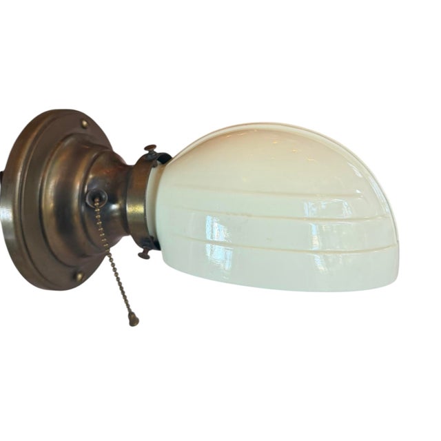 Mid-Century Modern Mid 20th Century MCM Opaline Clamshell Wall Sconce With Pull Chain For Sale - Image 3 of 7