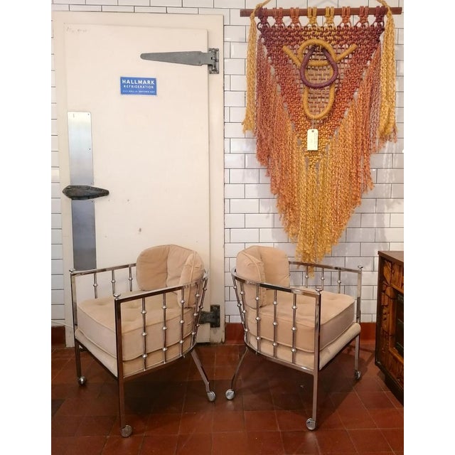 Set of Mid-Century Chrome Spindle Armchairs with Casters from Drexel, USA, 1970s For Sale - Image 4 of 17