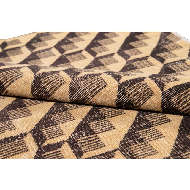 Mid 20th Century Vintage Turkish Handmade Abstract Art Deco Wool Rug For Sale - Image 5 of 10