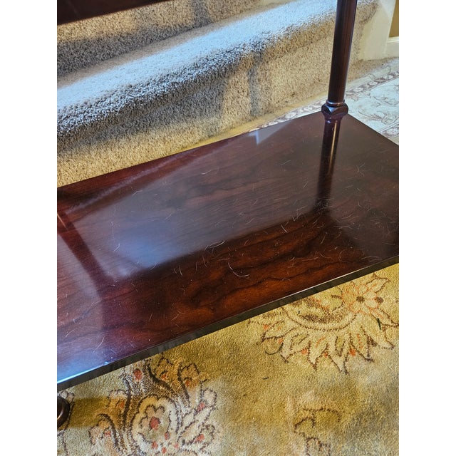 Late 20th Century Vintage Walnut 5-Tier Etagere Bookcase With Brass Finials For Sale - Image 5 of 11