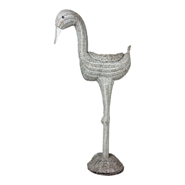 Antique Painted Wicker Flamingo Planter Stand Palm Beach For Sale