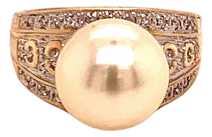 Natural South Sea Pearl Diamond Ring 7 14k Yellow Gold 0.14 CTs Certified