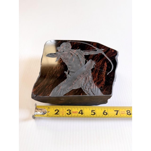1973 René Skuta Mahogany Obsidian Lapidary Art Sculpture of Native American Archer For Sale - Image 13 of 13