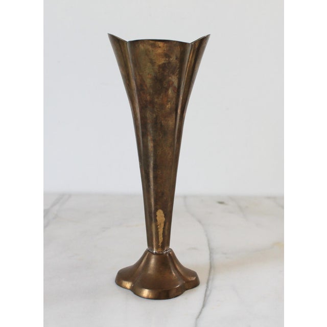 Vintage Brass Fluted Trumpet Vase For Sale - Image 9 of 9