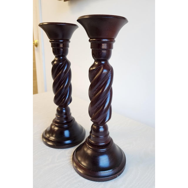 English S/2 Ralph Lauren Style Oversized Barley Twist Pillar Candle Holders For Sale - Image 3 of 14