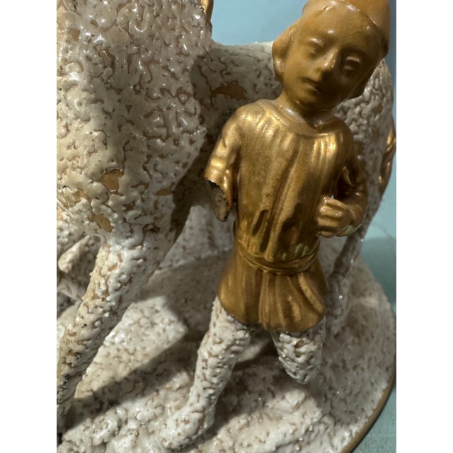 Sculpture Materials Antique Victorian Yellow Ware Sand Majolica Figural Horse & Boy Smoking Stand For Sale - Image 7 of 9