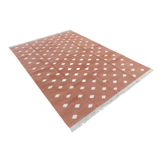 Handmade Cotton Vegetable Dyed Reversible Leaf Pattern Area Rug, Tan and White - 12'x15' For Sale