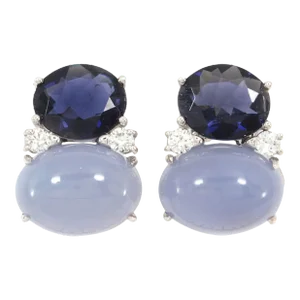 Christina Addison Large Gum Drop™ Earrings With Iolite and Cabochon Chalcedony and Diamonds - a Pair