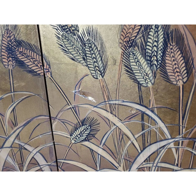 Vintage Japanese Byobu 4-Panel Gold Leaf Folding Screen Hand Painted Wheat Field Signed For Sale - Image 12 of 15