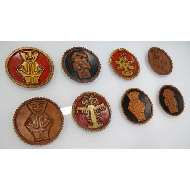 Brown Peruvian Leather Plaques, 1950s, Set of 8 For Sale - Image 8 of 11