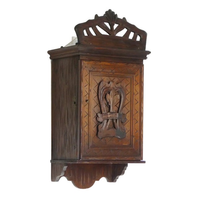 Small Antique Hand Carved Wooden Cabinet For Sale
