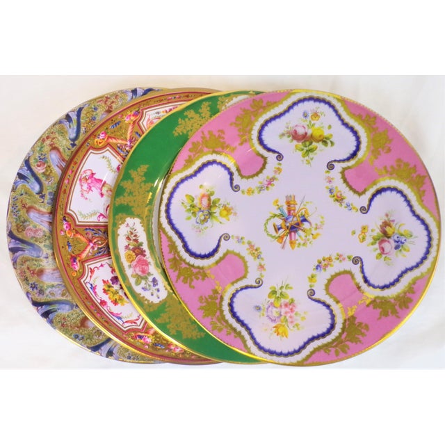 English Enameled Pink and Green Tin English Plates - Set of 4 For Sale - Image 3 of 8