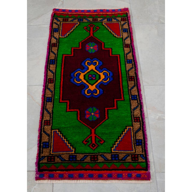 Hand Made Oushak Rug. Colorful Mini Rug, Bath Mat, Kitchen Sink Decor 1'6" X 3'1" For Sale - Image 4 of 7