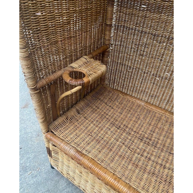 Wood Large Vintage Wicker Porter Chair With Compartment For Sale - Image 7 of 7