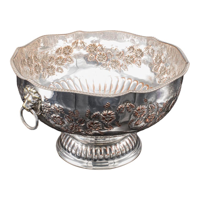 Vintage Punch Bowl, English, Silver Plate, Ice Dish, Cooler, Trophy, Art Deco For Sale