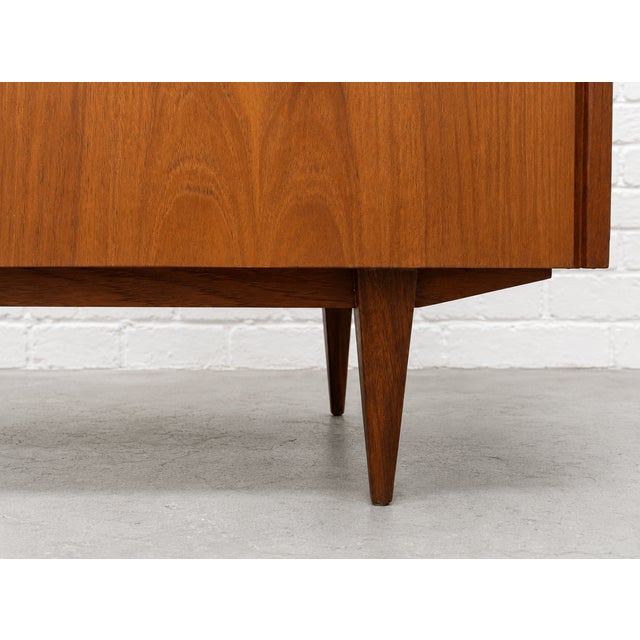 Wood Compact Mid Century Modern Teak Cabinet | Petite Danish Modern Small Credenza | Apartment Size Tv Stand, C. 1960’s For Sale - Image 7 of 16