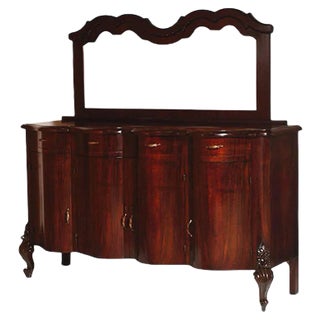 Baroque-Style Walnut Burl Credenza with Mirror, 1890s For Sale