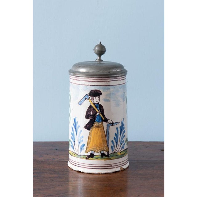Pewter Mounted Carpenter Beer Stein from Bayreuth Faience, Early 19th Century For Sale - Image 11 of 11
