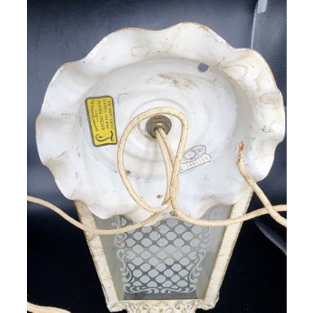 Vintage Tole and Etched Glass Panel Pendant Lantern For Sale - Image 11 of 12