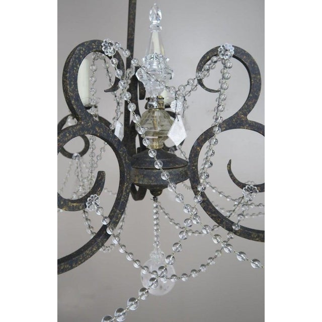Black Mid 20th Century Six-Light Rock Crystal Wrought Iron Chandelier For Sale - Image 8 of 10