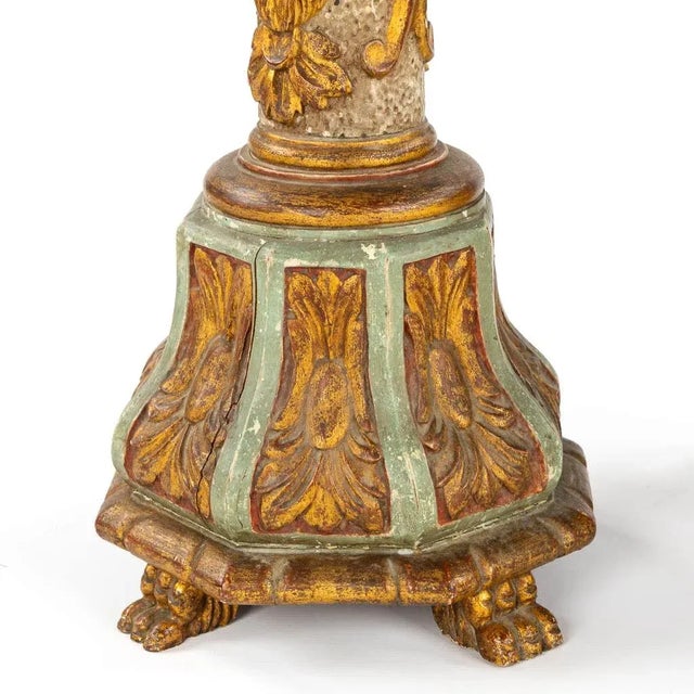 1900 - 1909 1900s Carved and Polychromed Antique Venetian Floor Candlestick For Sale - Image 5 of 6