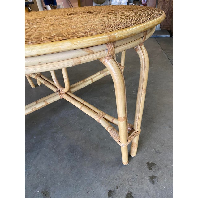 1950s Restored Mid-Century Round Wicker Top Rattan Table with Matching ...