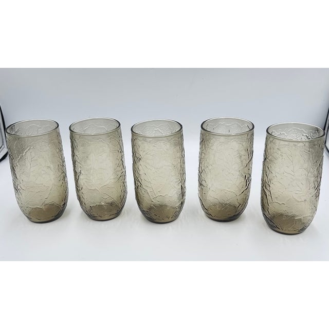 Mid-Century Modern Anchor Hocking Vintage Brown Sherwood Crinkle Juice & Water Drinking Glasses 8pc For Sale - Image 3 of 8