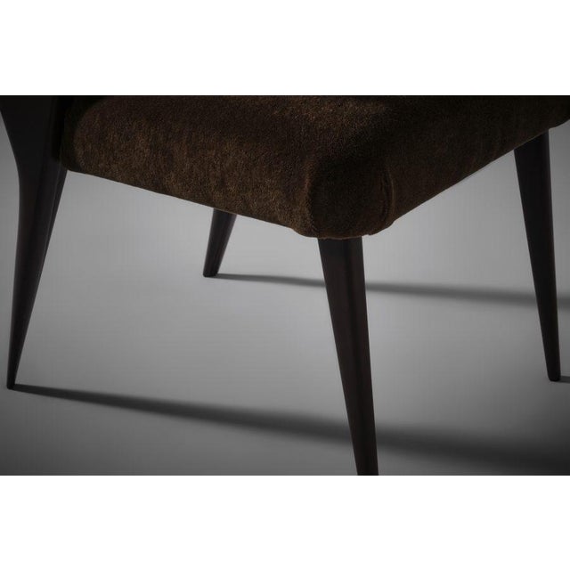 Brown Walnut and Mohair Side Chair by Augusto Romano, Italy, 1940s For Sale - Image 8 of 9