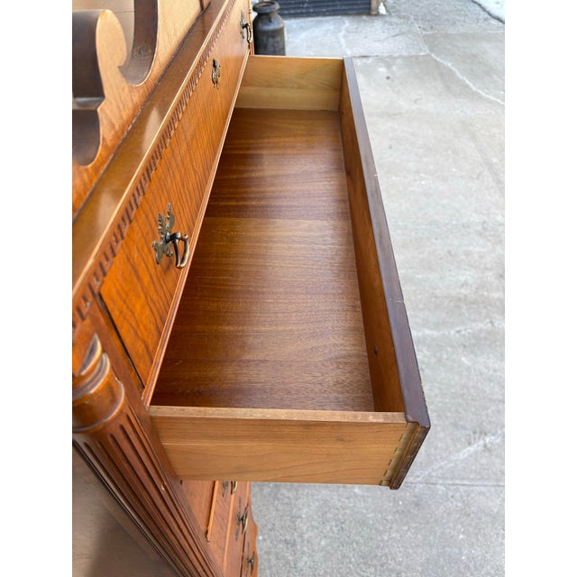 Wood Vintage Queen Anne Highboy Dresser | Colonial Revival Tall Chest | Traditional Bedroom Storage | Solid Wood Veneer High Chest of Drawers For Sale - Image 7 of 12