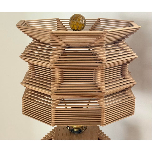 Folk Art Midcentury Folk Art Popsicle Stick Lamp - Rewired For Sale - Image 3 of 11