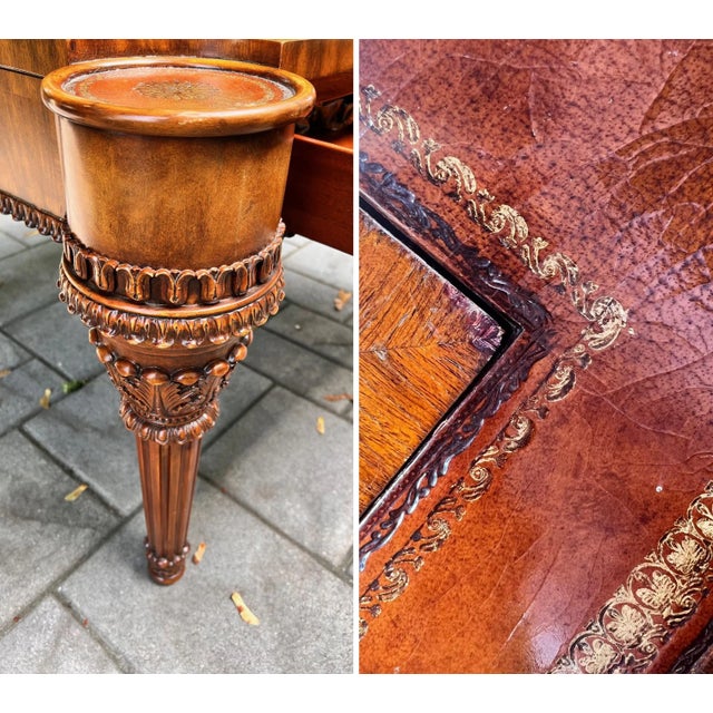 Maitland-Smith Leather Top Game Table W/ Chess & Backgammon, Carved Legs & Drawers For Sale - Image 12 of 13