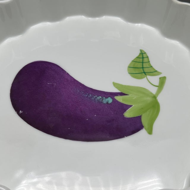 Vintage Hand Painted Limoges Eggplant Quiche Dish by Le Chambrelain for Bergdorf Goodman For Sale - Image 9 of 9