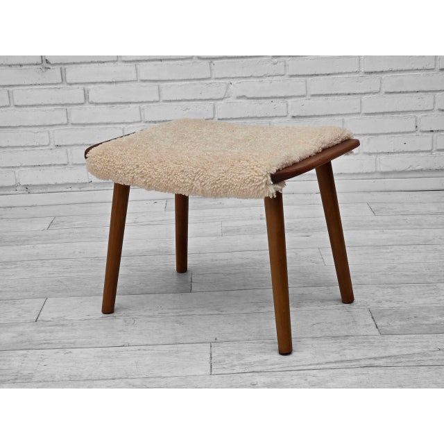 1960s Set of Danish Armchair and Ottoman by A. Christensen for Slagelse Møbelværk in Sheepskin, 1960s For Sale - Image 5 of 18