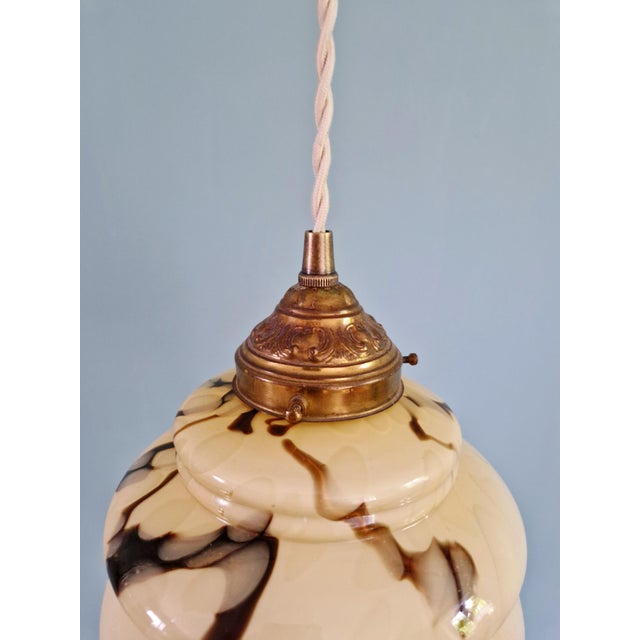 1920s Art Deco Pendant Light in Marbled Opaline Glass from Scailmont, Belgium, 1920s For Sale - Image 5 of 17